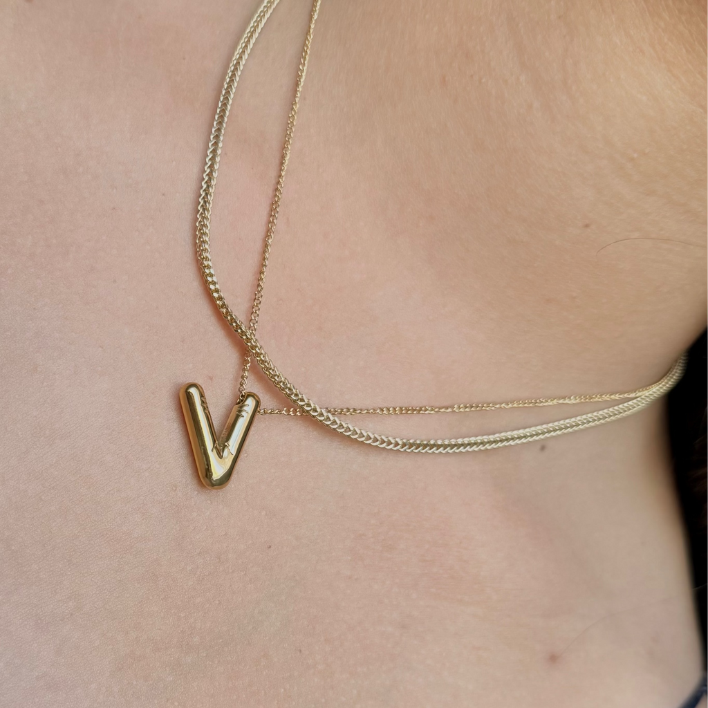 Gold balloon initial necklace