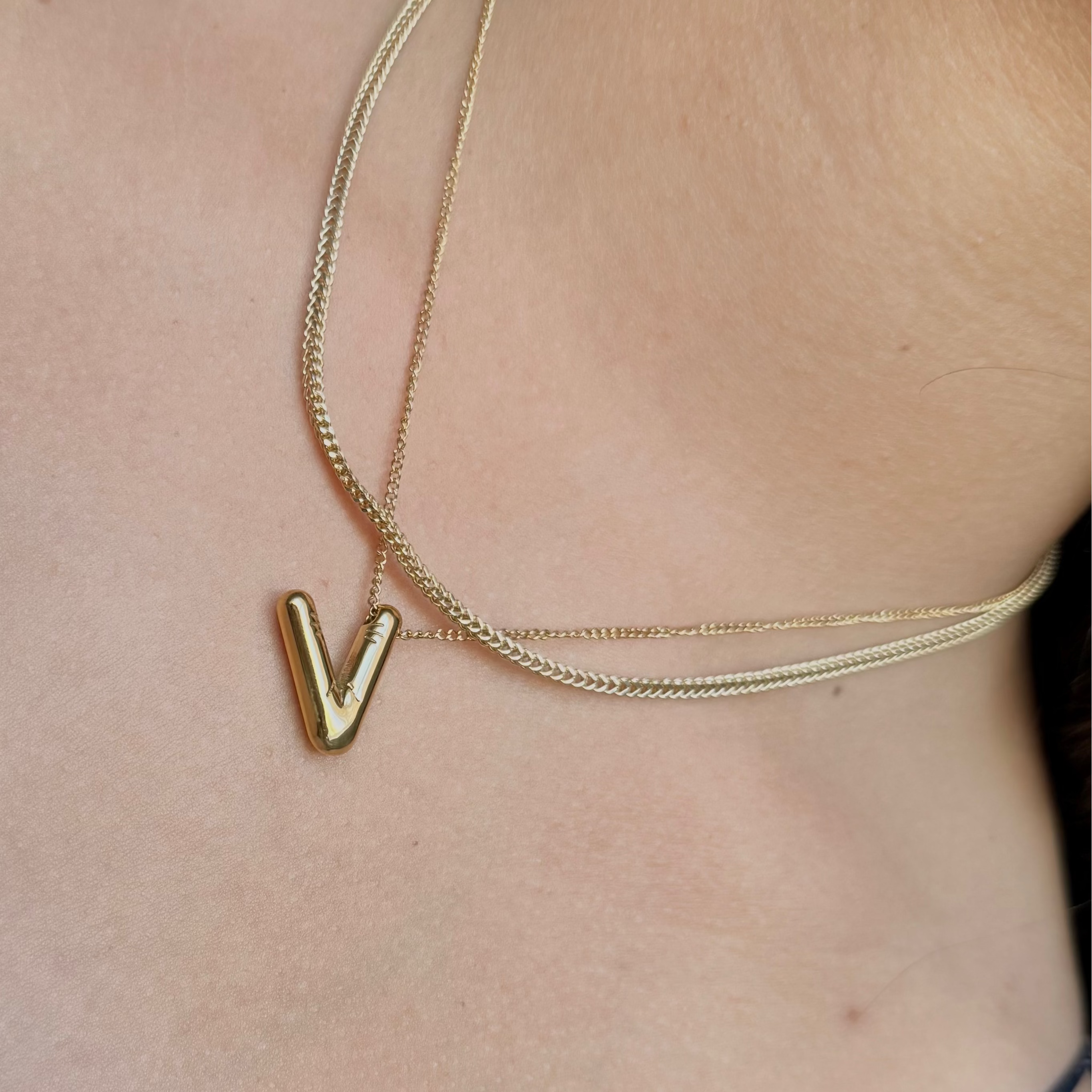Gold balloon initial necklace